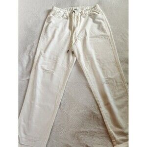 Aerie White Distressed Drawstring Pants Size Medium